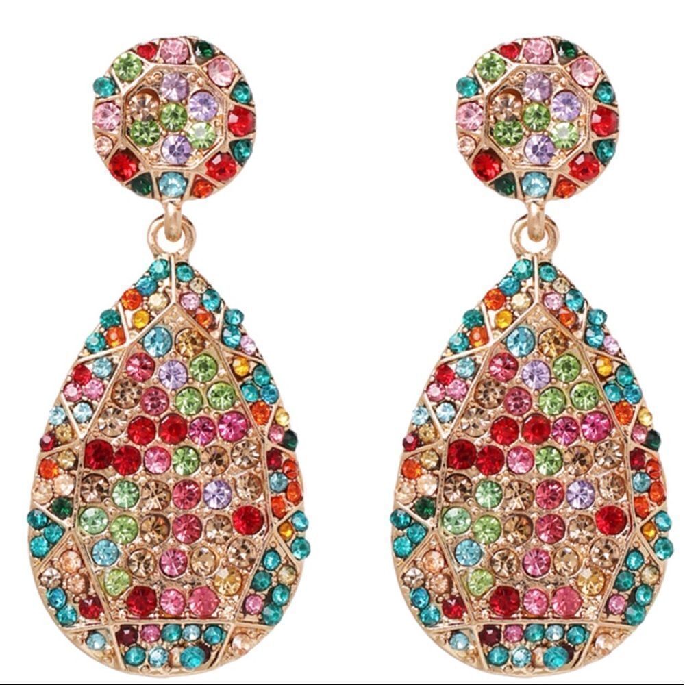Multi Color Crystal Oval Drop Earrings NWT